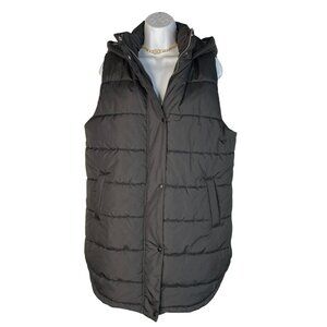 Dip Black Puffer Vest With Hood & Snap Buttons M